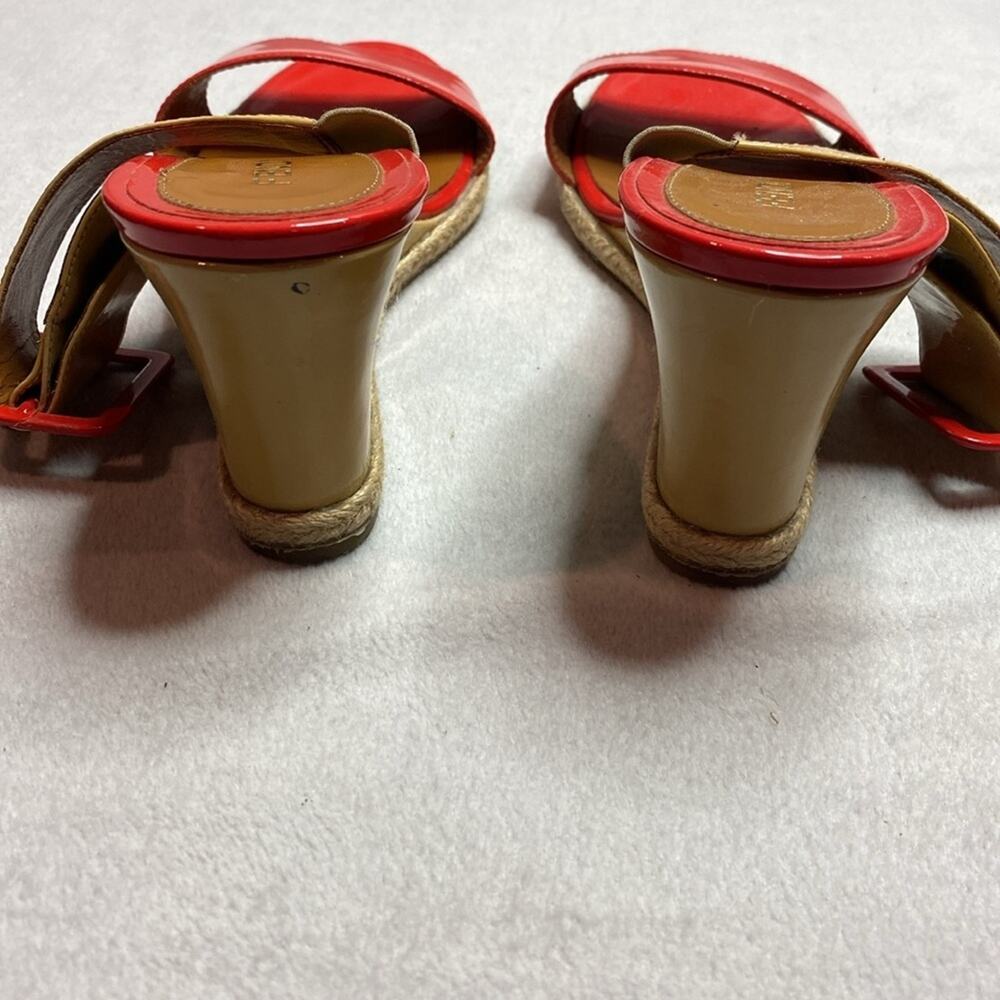 Fendi Red and Tan Patent Leather Strappy wedged sandals size 40 1/2 - Picture 3 of 6